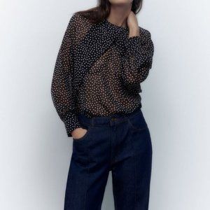 NWT Zara Polka-Dot Shirt with Cape Sleeves
